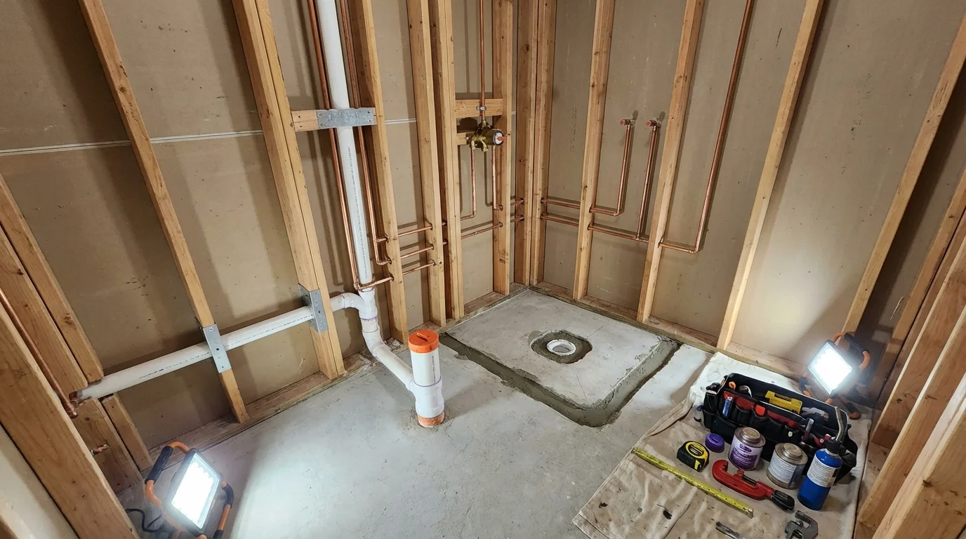 Bathroom rough-in plumbing during remodel by Johns Plumbing LLC in Avon Park