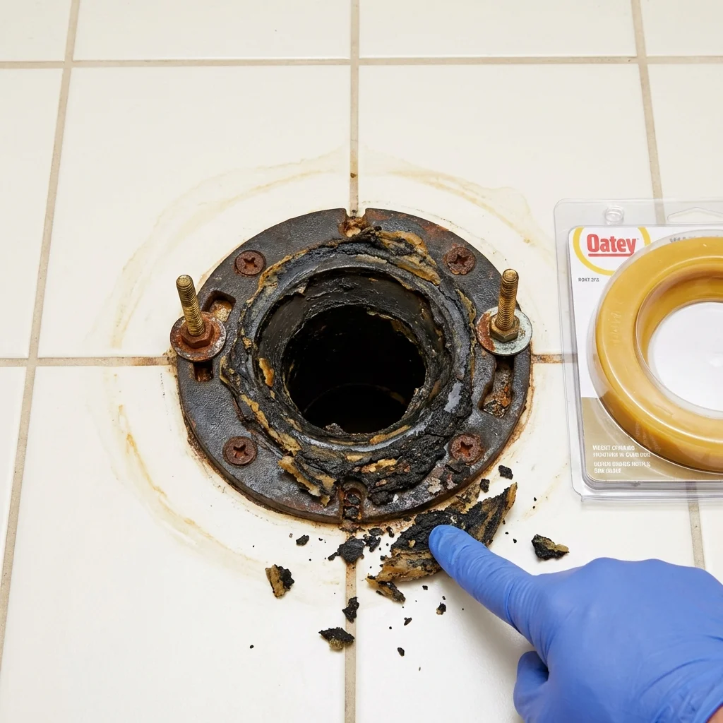 Failed wax ring showing water seepage at the base of a toilet in a Avon Park, FL home